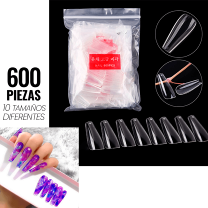 Tips Completos Coffin Cristal para Press On 600pz (Full Tips)