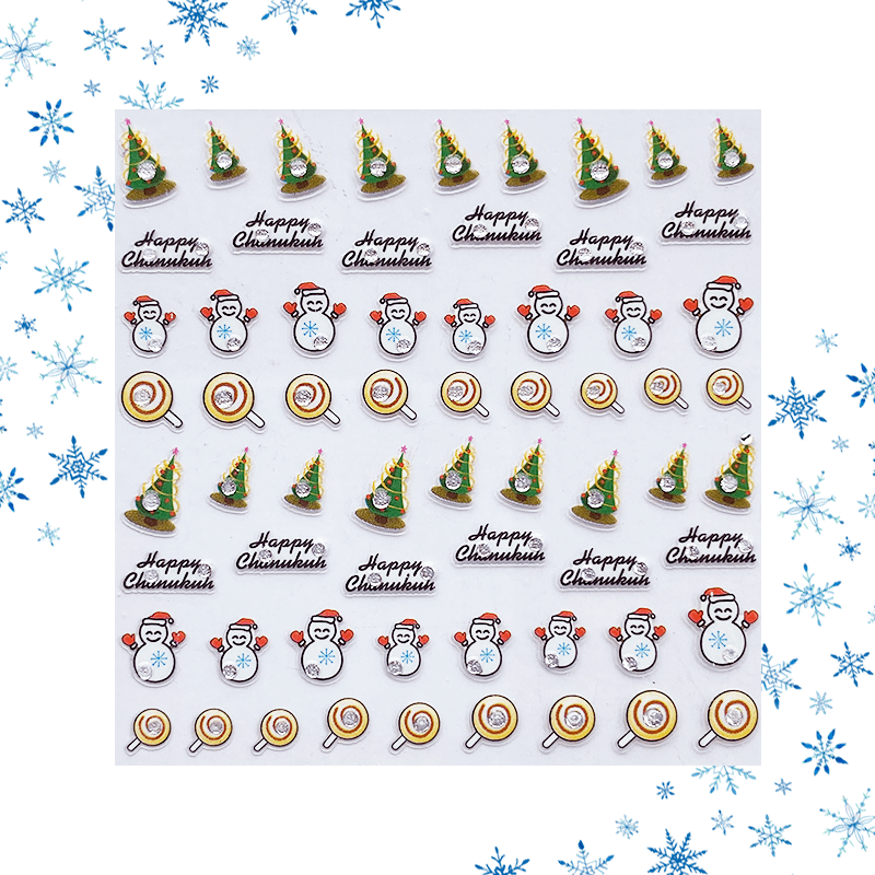 Mini Sticker muñeco de nieve y pino navideño con cristal