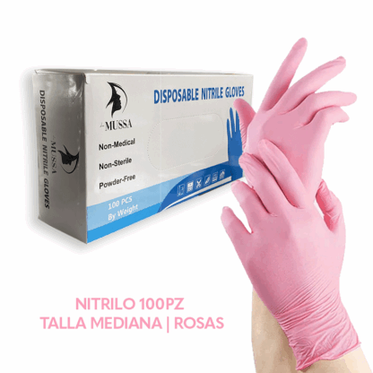 Guantes de Nitrilo Rosas Medianos 100pz