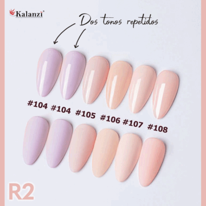 Gama Gel Polish Mod. R2 de 6pz Kalanzi (dos geles #104)
