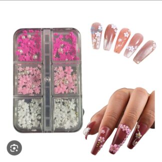 Blister de florecitas 3D rosas y blancas con perlas y balines dorados