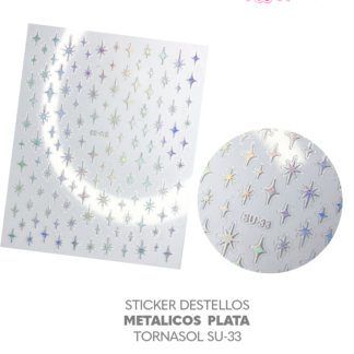 Sticker Destellos Metalicos Plata Tornasol SU-33