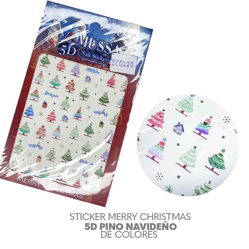 Sticker Merry Christmas 5D Pino navideño de colores