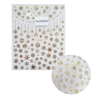 Stickers Copos de Nieve Dorado Holográfico A-1703