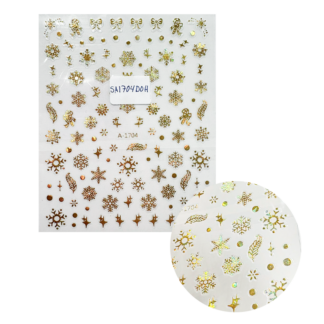Stickers Copos de Nieve Dorado Holográfico A-1704