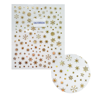 Stickers Copos de Nieve Dorado Holográfico A-1708