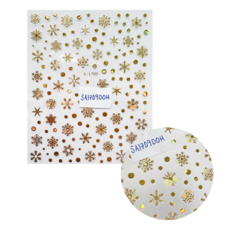 Stickers Copos de Nieve Dorado Holográfico A-1709