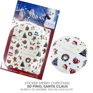 Sticker Merry Christmas 5D Pino, santa claus, muñeco de jengibre, taza de chocolate