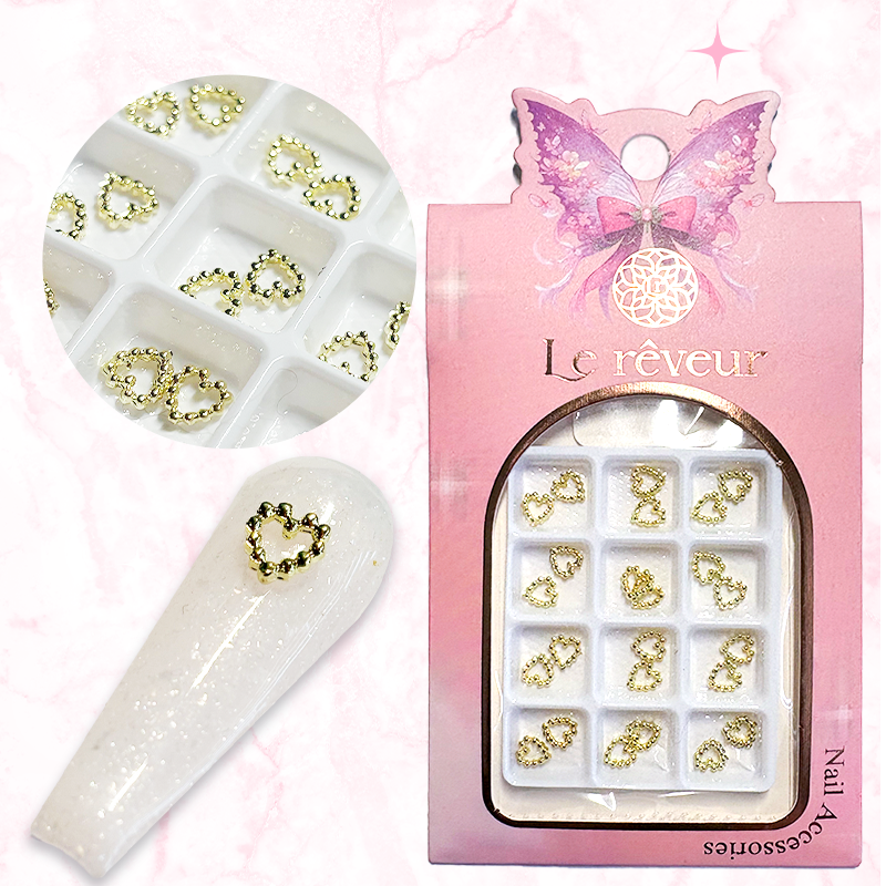 Cartera Dijes Corazon de balines dorados 24 pz