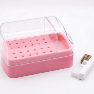 Caja para almacenamiento de puntas rosa con cepillo limpiador
