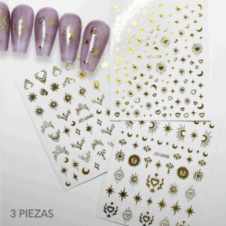 Sticker destellos, lunas y corazones, dorados 3 pz