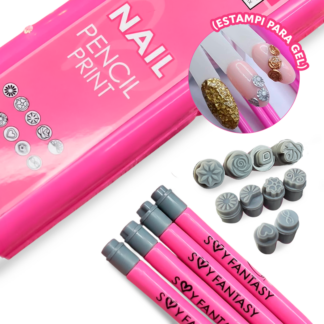 Set de 4 pinceles con sellos intercambiales Fantasy (estampi para gel)
