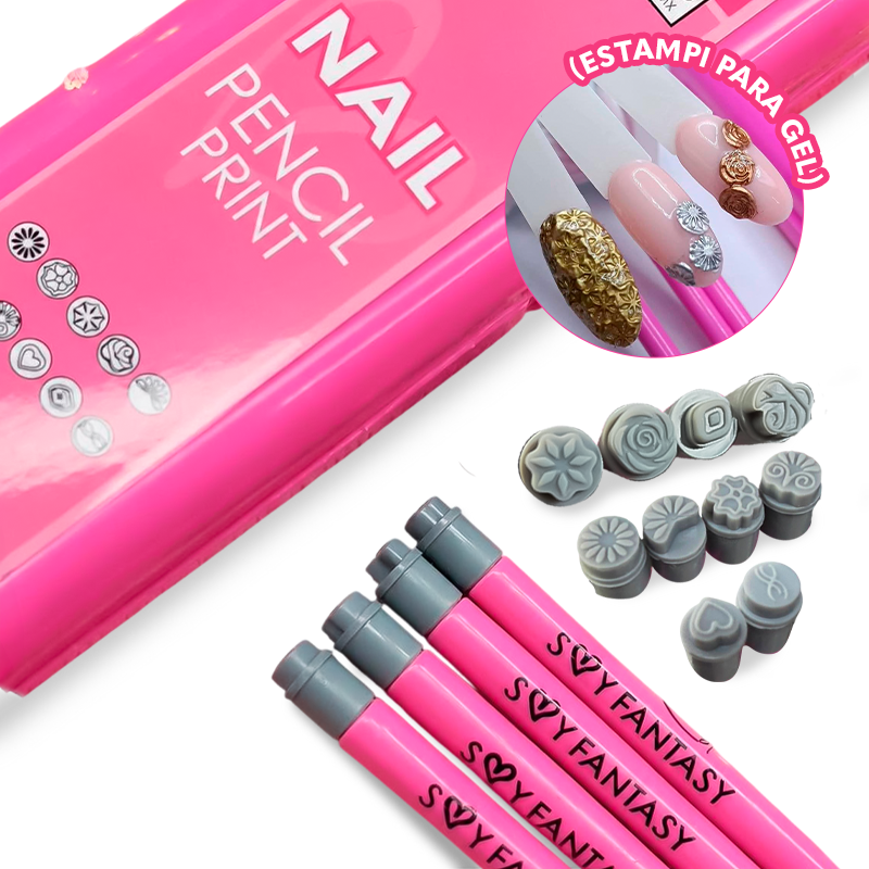 Set de 4 pinceles con sellos intercambiales Fantasy (estampi para gel)