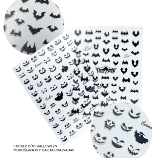 Sticker duo Halloween murciélagos y caritas malvadas