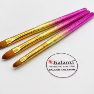 Pincel lengua de gato dorado con rosa metalico 3pz Kalanzi